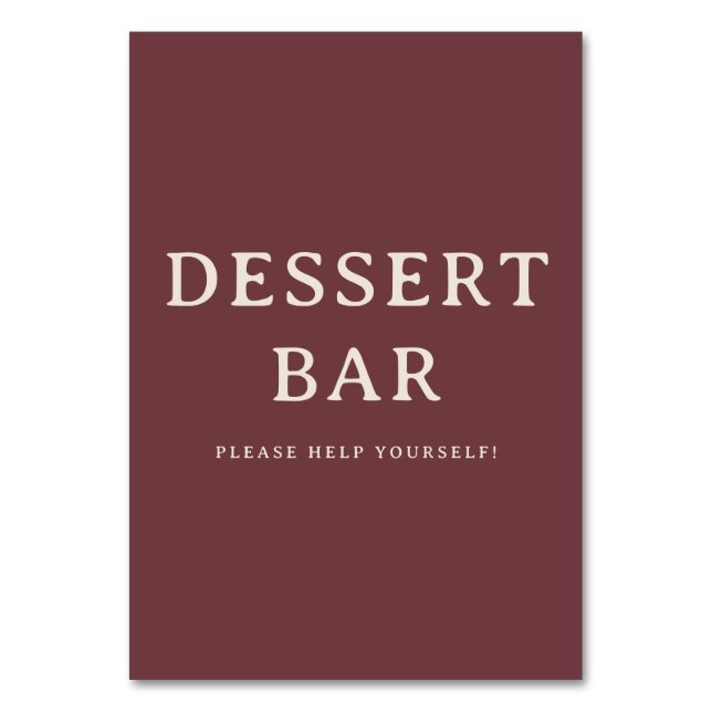 Numeração De Mesa Elegant Maroon Serif Dessert Bar Sign (Frente)