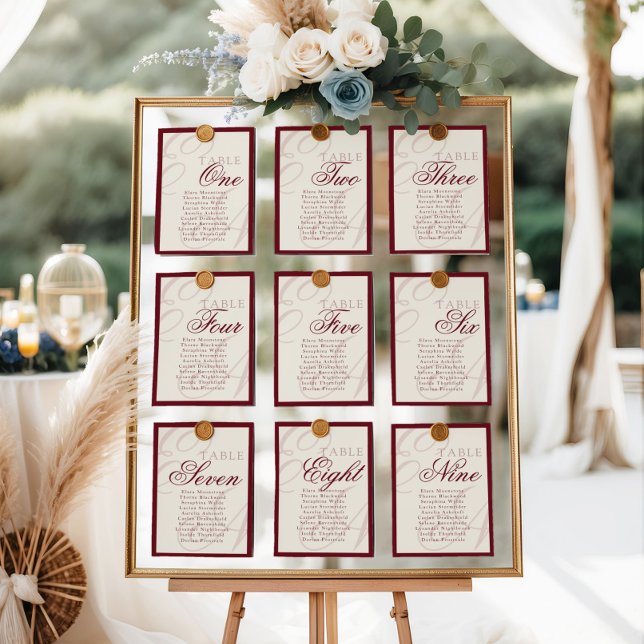 Numeração De Mesa Elegant Monogram Deep red Table Seating Chart (Criador carregado)