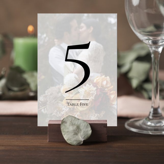Numeração De Mesa Elegant Photo Wedding Table Number Card (Criador carregado)