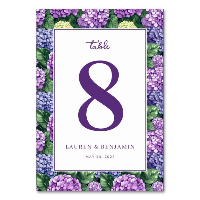 Numeração De Mesa Elegant Purple Floral Hydrangea (Frente)