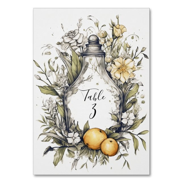 Numeração De Mesa Elegant Rustic Lemon Foliage Wedding Table Number  (Frente)