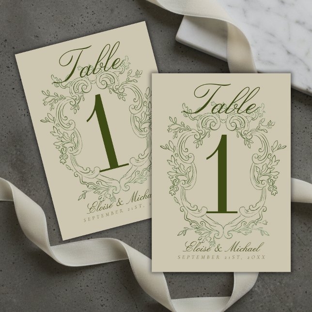 Numeração De Mesa Elegant Sage Green Crest Wedding (Elegant Sage Green Crest Wedding Table Number
)