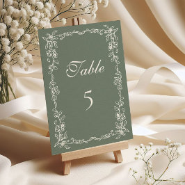 Numeração De Mesa Elegant Sage Green Vintage Floral Wedding