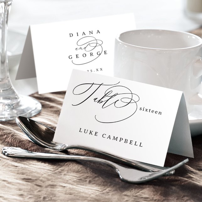 Numeração De Mesa Elegant Swirl Script Wedding Foldable Place Card (Elegant Swirl Script Wedding Foldable Place Card)