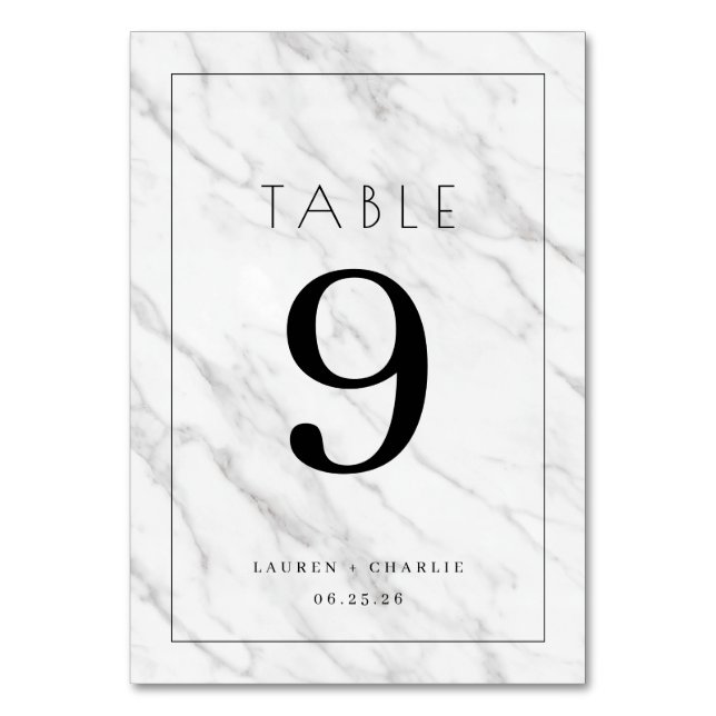 Numeração De Mesa Elegant White Marble Number Card (Frente)