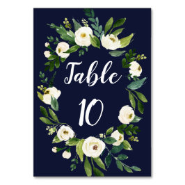 Numeração De Mesa Elegante Aquarela Branco Marinho Floral Azul