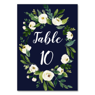 Numeração De Mesa Elegante Aquarela Branco Marinho Floral Azul