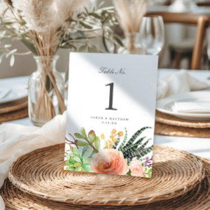 Numeração De Mesa Elegante Aquarela Suculente Casamento