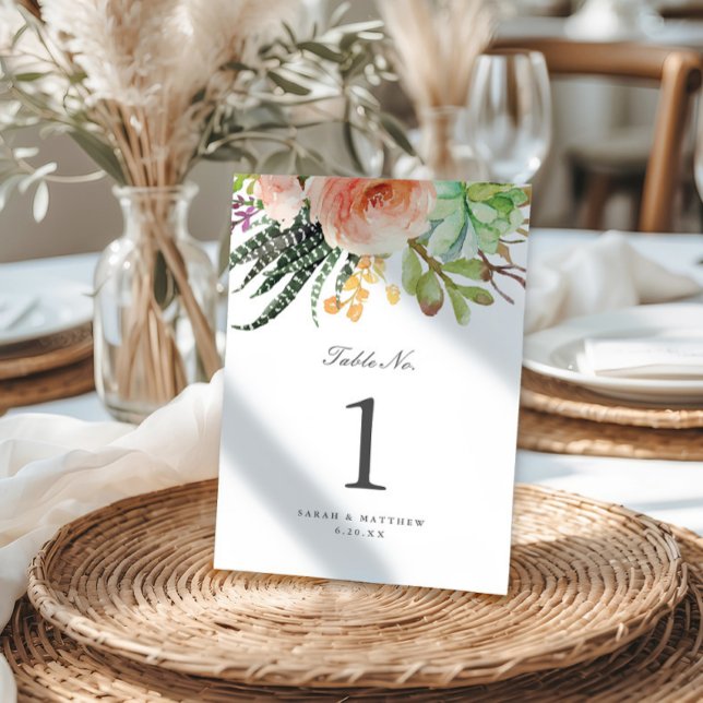 Numeração De Mesa Elegante Aquarela Suculente | Casamento (Criador carregado)