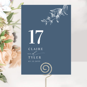 Numeração De Mesa Elegante Azul, Casamento Botânico Minimalista