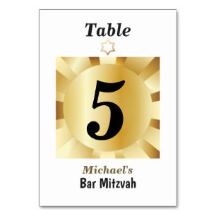 Numeração De Mesa Elegante Bar Mitzvah Preto e Dourado Geométrico 