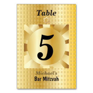 Numeração De Mesa Elegante Bar Mitzvah Preto e Dourado Geométrico 