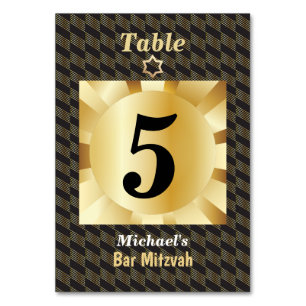 Numeração De Mesa Elegante Bar Mitzvah Preto e Dourado Geométrico 
