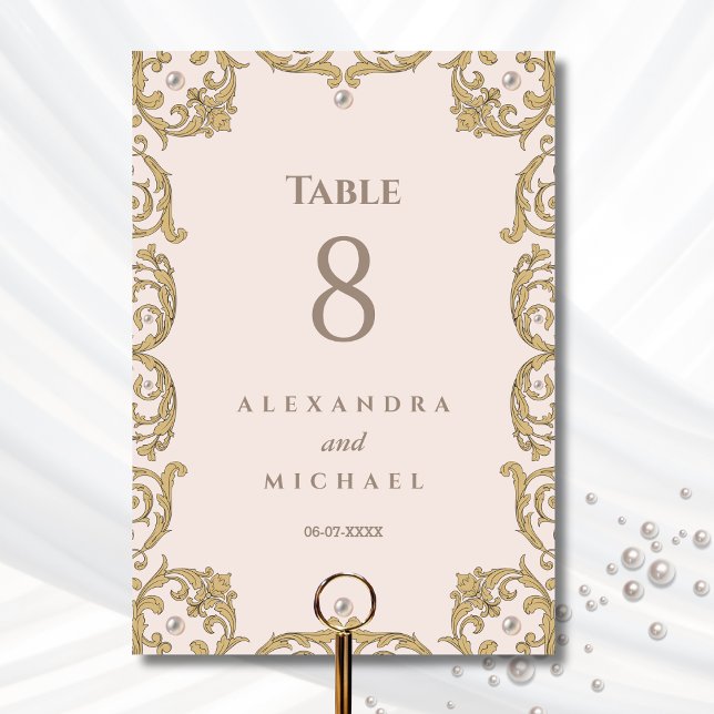 Numeração De Mesa Elegante Beige Victorian Pearl Casamento vintage (Criador carregado)