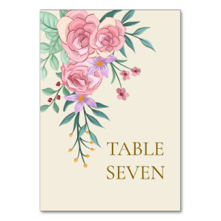 Numeração De Mesa Elegante Boho Rosa Bege Floral Casamento em Aquare