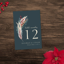 Numeração De Mesa Elegante Boho Rustic Pampas e Pine Green Tan Red