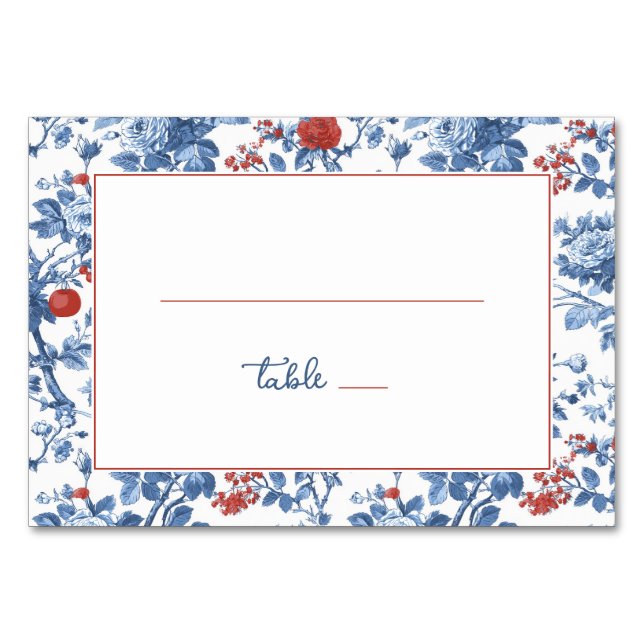 Numeração De Mesa Elegante Bordado Floral Azul (Frente)