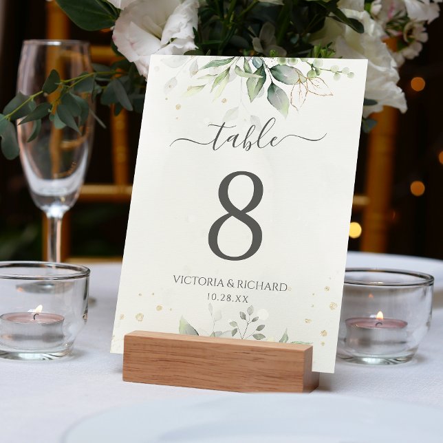 Numeração De Mesa Elegante Botânico Eucalyptus Greenery Watercolor (A watercolor eucalyptus greenery design makes this table number a beautiful choice.)