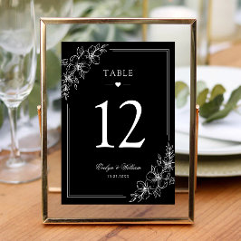 Numeração De Mesa Elegante Caligrafia Floral Moderna Casamento Preto