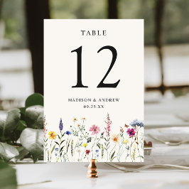 Numeração De Mesa Elegante Campo de Flores Silvestres Creme Casament