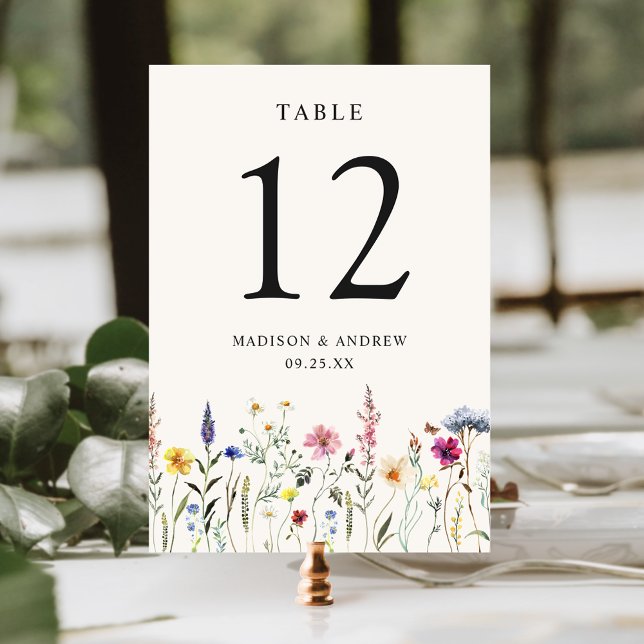 Numeração De Mesa Elegante Campo de Flores Silvestres Creme Casament (Criador carregado)