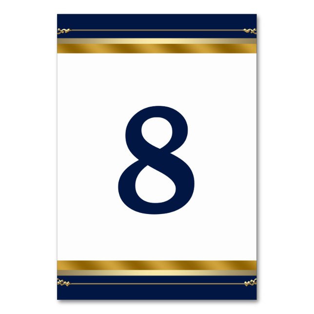 Numeração De Mesa Elegante Casamento Azul Real Dourado (Frente)