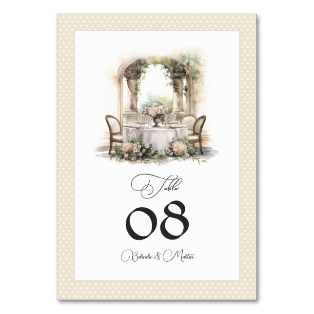 Numeração De Mesa Elegante Casamento com Champanhe e Rosa "Old Money (Frente)