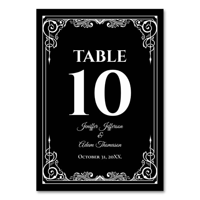 Numeração De Mesa Elegante casamento gótico preto e branco (Frente)