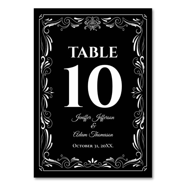 Numeração De Mesa Elegante casamento gótico preto e branco (Frente)