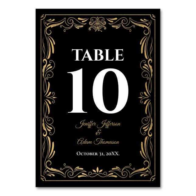 Numeração De Mesa Elegante casamento gótico preto e dourado (Frente)