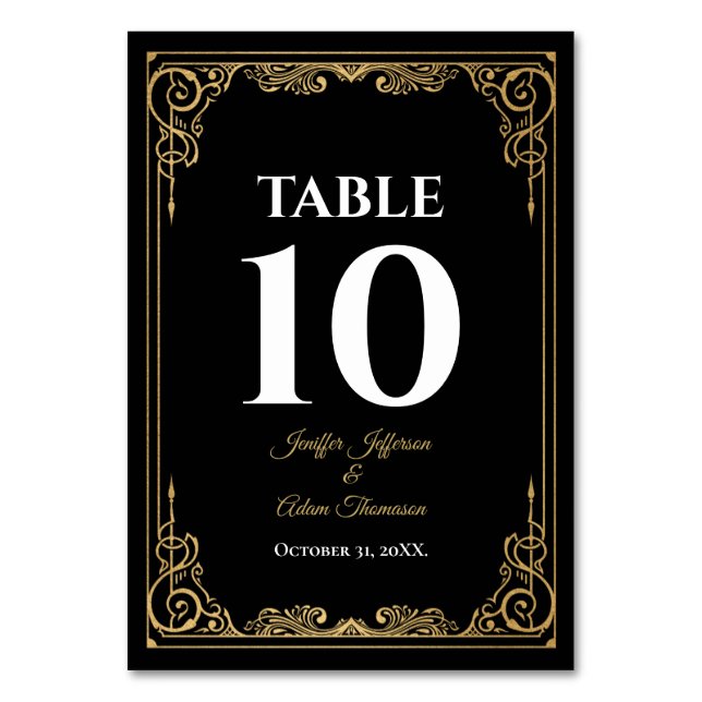 Numeração De Mesa Elegante casamento gótico preto e dourado (Frente)
