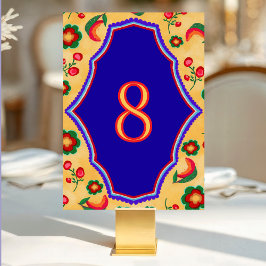 Numeração De Mesa Elegante casamento mexicano vibrante amarelo azul