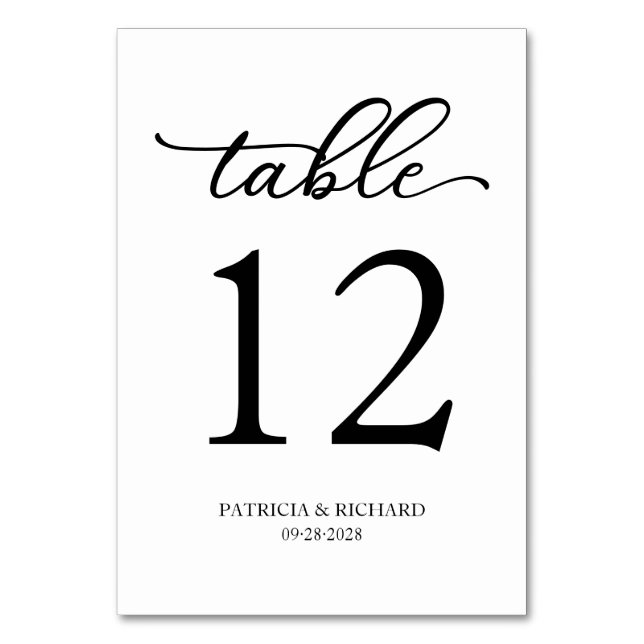 Numeração De Mesa Elegante Casamento Preto e Branco em Letra Manuscr (Frente)