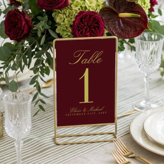 Numeração De Mesa Elegante Chartreuse Borgonha Simples de Casamento