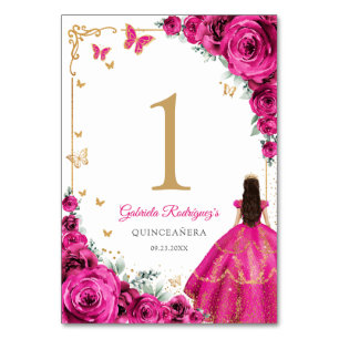 Numeração De Mesa Elegante Chic Rosa Fúcsia Rosas Dourado Quinceaner
