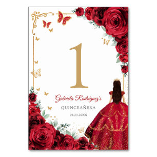Numeração De Mesa Elegante Chic Rosas Vermelhas Douradas Quinceanera