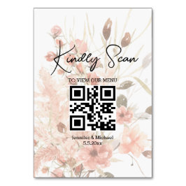 Numeração De Mesa elegante código qr menu de casamento botânico boho