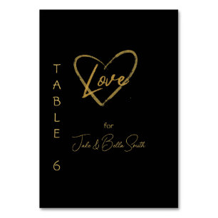 Numeração De Mesa Elegante Coração de Amor Preto Brilhante Casamento