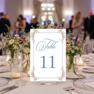 Numeração De Mesa Elegante Crista de Flor Silvestre Pastel Azul Poei