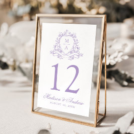 Numeração De Mesa Elegante Crista Floral de Lavanda Monograma de Cas