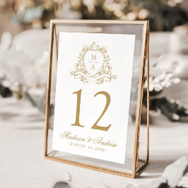 Numeração De Mesa Elegante Crista Floral Dourada de Monograma de Cas