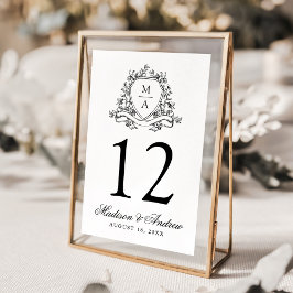 Numeração De Mesa Elegante Crista Floral Monograma Preto Casamento
