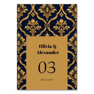 Numeração De Mesa Elegante Design de Motivo Vintage em Damasco Doura