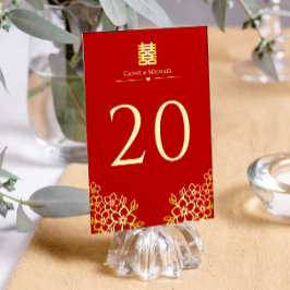 Numeração De Mesa Elegante dupla felicidade floral de casamento chin