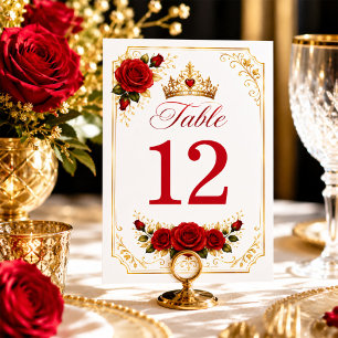 Numeração De Mesa Elegante Floral de Rosa Vermelha Dourada