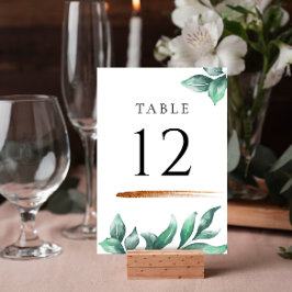 Numeração De Mesa Elegante Greenery e Dourado Casamento Minimalista