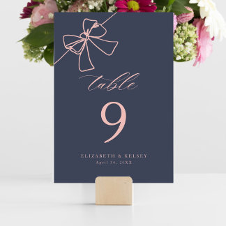 Numeração De Mesa Elegante Laço Rosa Chic Azul Ardósia