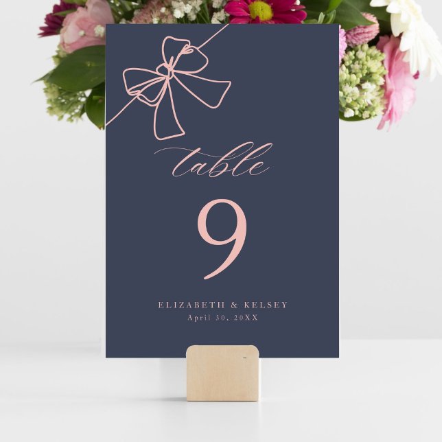 Numeração De Mesa Elegante Laço Rosa Chic Azul Ardósia (Criador carregado)