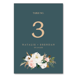 Numeração De Mesa Elegante Magnolia   Teal e Quadro Branco