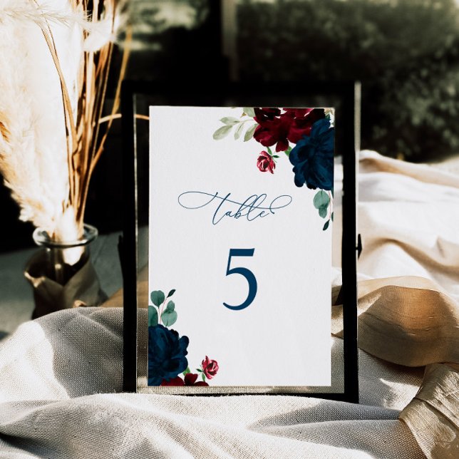 Numeração De Mesa Elegante Marsala e Flores de Marinho Mesa 5 Casame (Criador carregado)